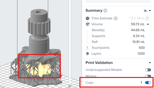 Formlabs Preform cups instellingen